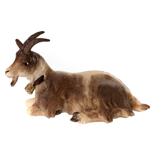 Capra sdraiata legno dipinto presepe Val Gardena Rainell 11 cm 1