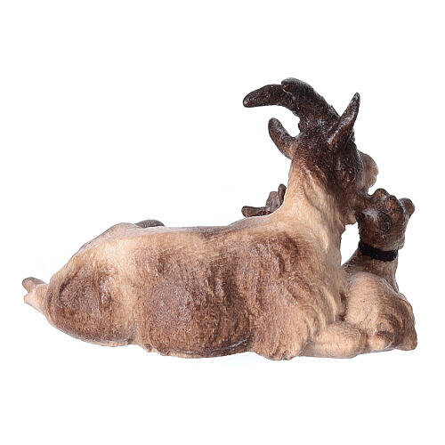 Capra sdraiata con caprette legno dipinto presepe Rainell 9 cm Valgardena 2