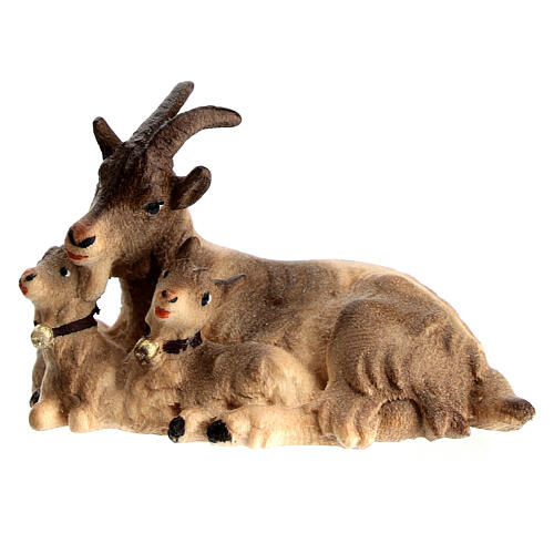 Chèvre couchée avec chevrettes bois peint crèche Rainell Val Gardena 11 cm 1