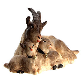 Goat with baby goats, 11 cm nativity Rainell, in painted Val Gardena wood