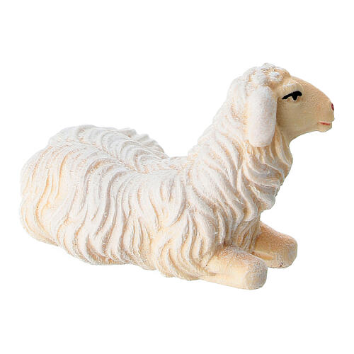 Oveja tumbada cabeza izquierda madera pintada belén Rainell 9 cm Val Gardena 3