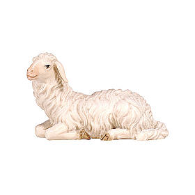 Mouton couché tête à gauche bois peint crèche Rainell Val Gardena 9 cm