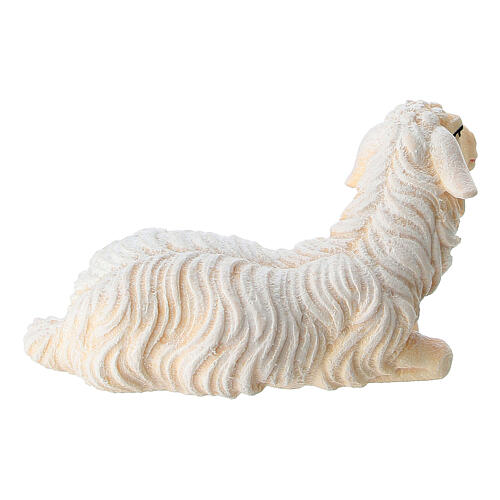Mouton couché tête à gauche bois peint crèche Rainell Val Gardena 9 cm 4