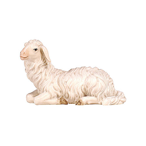 White sheep lying looking left, 9 cm nativity Rainell, in painted Valgardena wood 1
