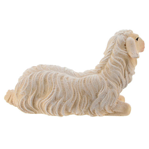 Mouton couché tête à gauche bois peint crèche Rainell Val Gardena 11 cm 3