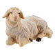 Mouton couché tête à gauche bois peint crèche Rainell Val Gardena 11 cm s2