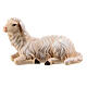 Lying sheep looking to its right in painted wood from Valgardena for Rainell Nativity Scene 9 cm s1