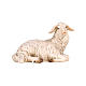 Lying sheep looking to its right in painted wood from Valgardena for Rainell Nativity Scene 11 cm s1