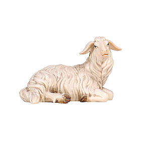 Mouton couché tête à droite bois peint crèche Rainell Val Gardena 11 cm