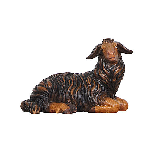 Pecora nera sdraiata legno dipinto presepe Rainell 9 cm Valgardena 1