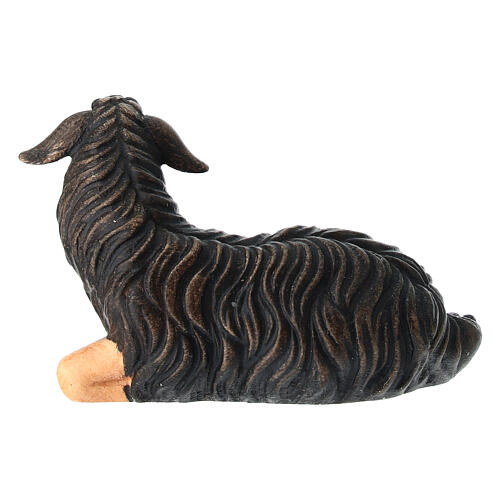 Pecora nera sdraiata legno dipinto Val Gardena presepe Rainell 11 cm 4