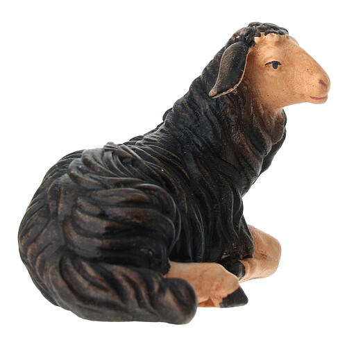 Dark sheep lying, 11 cm nativity Rainell, in painted Val Gardena wood 3