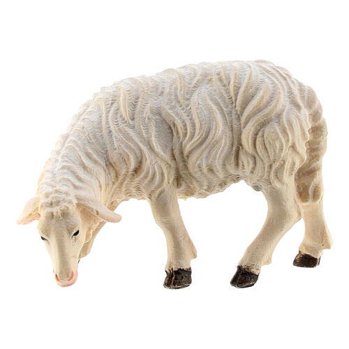 Mouton qui mange tête à gauche bois peint crèche Rainell Val Gardena 9 cm 1