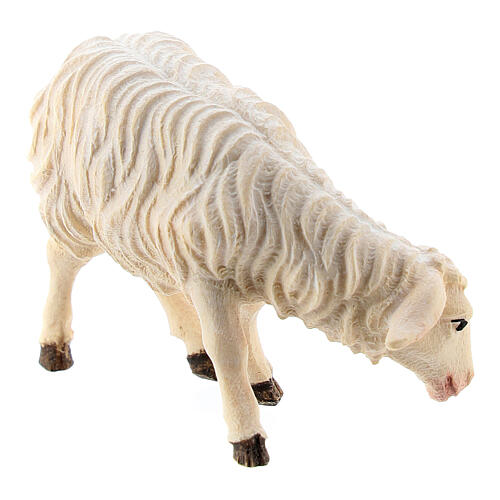 Mouton qui mange tête à gauche bois peint crèche Rainell Val Gardena 9 cm 2