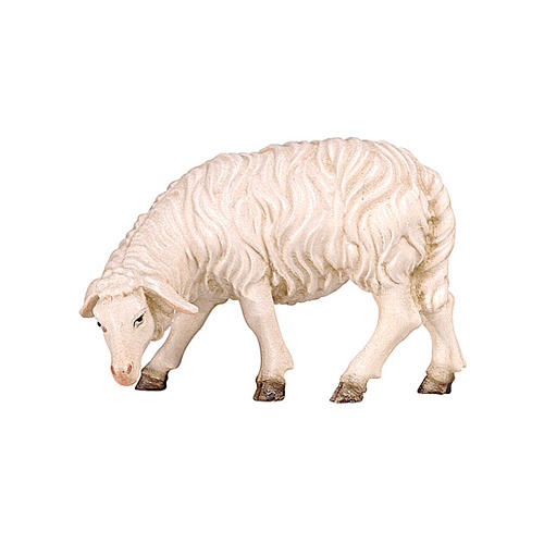 Eating sheep looking to its left in painted wood from Valgardena for Rainell Nativity Scene 11 cm 2