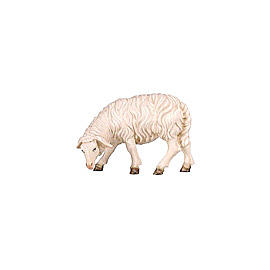 Mouton qui mange tête à gauche bois peint crèche Rainell Val Gardena 11 cm