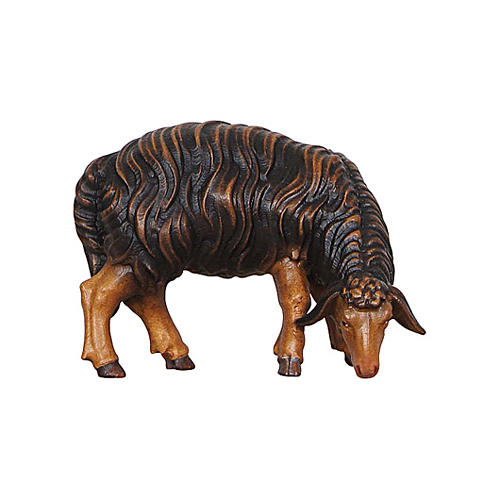 Owca czarna jedząca drewno malowane szopka Rainell 9 cm Valgardena 1