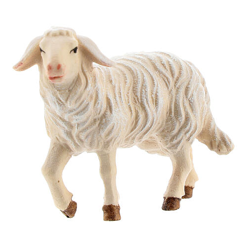 Mouton tête haute bois peint crèche Rainell Val Gardena 9 cm 2