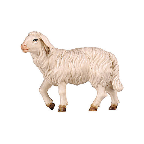 Mouton tête haute bois peint crèche Rainell Val Gardena 11 cm 1