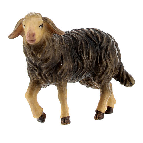 Mouton noir tête haute bois peint crèche Rainell Val Gardena 9 cm 2