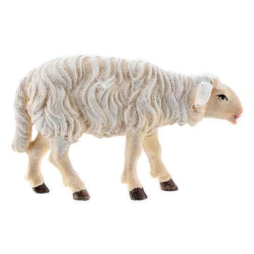 White sheep looking forward, 9 cm nativity Rainell, in painted Valgardena wood 1