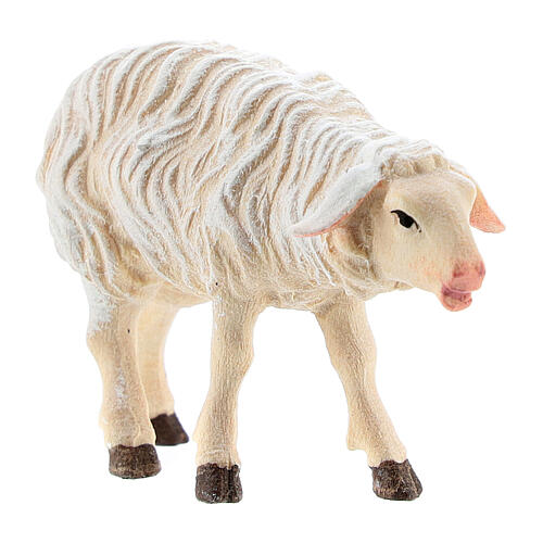 White sheep looking forward, 9 cm nativity Rainell, in painted Valgardena wood 2