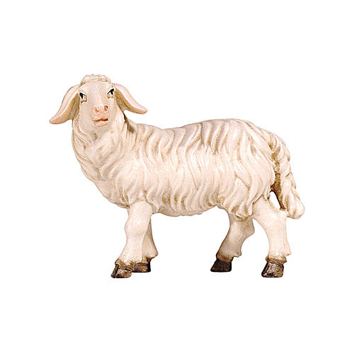 Standing sheep looking to its left in painted wood from Val Gardena for Rainell Nativity Scene 9 cm 1