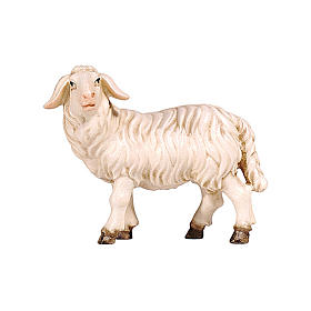 Mouton debout tête à gauche bois peint crèche Rainell Val Gardena 9 cm