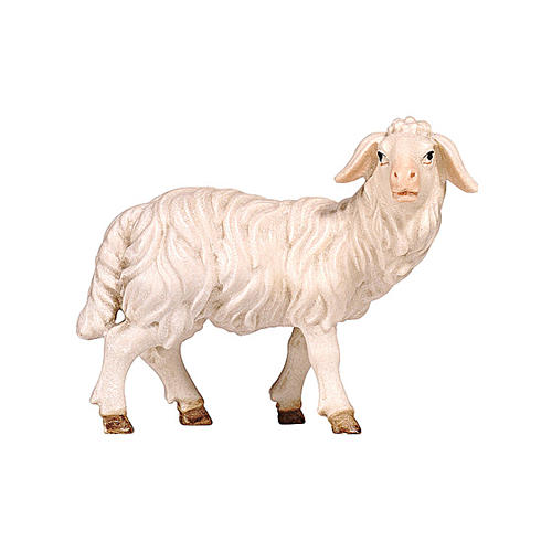 White sheep standing looking right, 9 cm nativity Rainell, in painted Valgardena wood 1