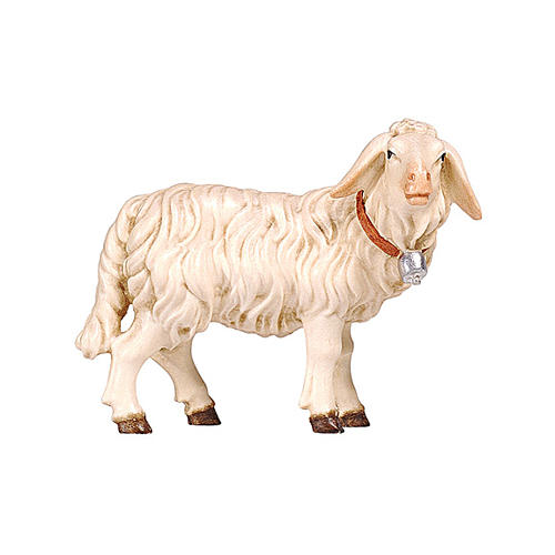 Sheep with bell in painted wood from Val Gardena for Rainell Nativity Scene 9 cm 1
