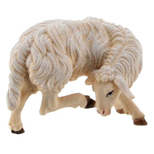 Sheep scratching itself in painted wood from Val Gardena for Rainell Nativity Scene 9 cm 2