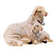 White sheep and lamb lying, 9 cm nativity Rainell, in painted Val Gardena wood s3