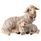 Pecora e agnello sdraiati legno dipinto Val Gardena presepe Rainell 11 cm s1