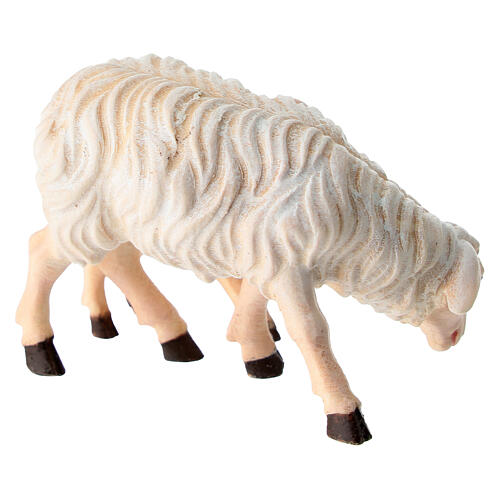 Mouton qui mange avec agneau bois peint crèche Rainell Val Gardena 11 cm 3