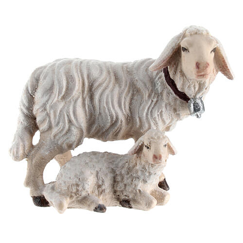 Groupe moutons bois peint crèche Rainell Val Gardena 9 cm 1