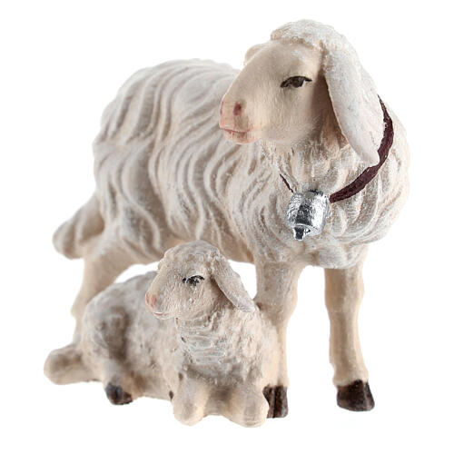 Groupe moutons bois peint crèche Rainell Val Gardena 9 cm 2