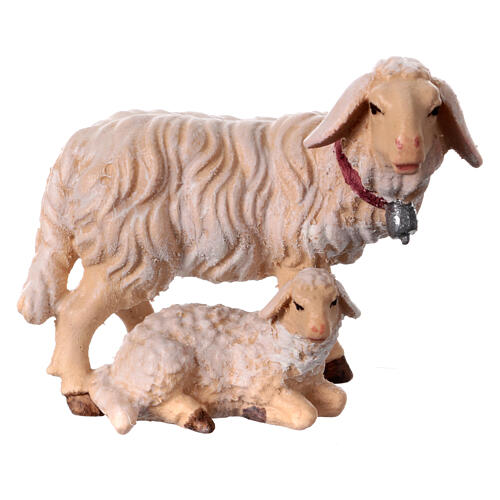 Gruppo pecore legno dipinto Val Gardena presepe Rainell 11 cm 1