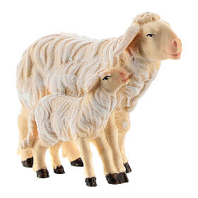 Mouton et agneau debout bois peint crèche Rainell Val Gardena 9 cm