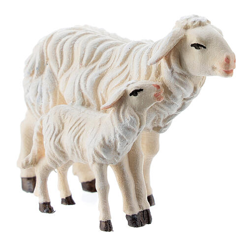 Schaf mit Lamm stehend Grödnertal Holz für Krippe Rainell 11cm 3