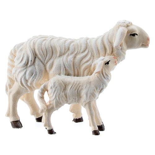 Mouton et agneau debout bois peint crèche Rainell Val Gardena 11 cm 1