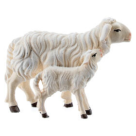 Pecora e agnello in piedi legno dipinto Val Gardena presepe Rainell 11 cm