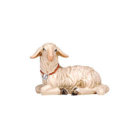 White lamb lying, 9 cm nativity Rainell, in painted Valgardena wood