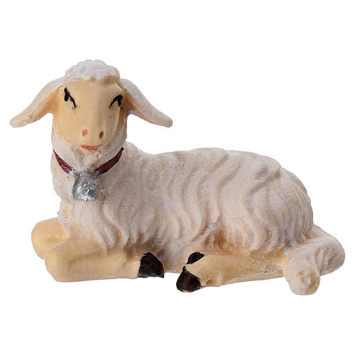 Agnello sdraiato legno dipinto Val Gardena presepe Rainell 11 cm 1