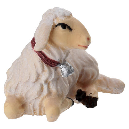 Agnello sdraiato legno dipinto Val Gardena presepe Rainell 11 cm 3