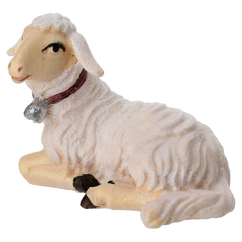 Lamb lying down, 11 cm nativity Rainell, in painted Val Gardena wood 2