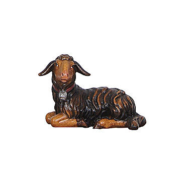 Lying black lamb in painted wood from Val Gardena for Rainell Nativity Scene 9 cm 1
