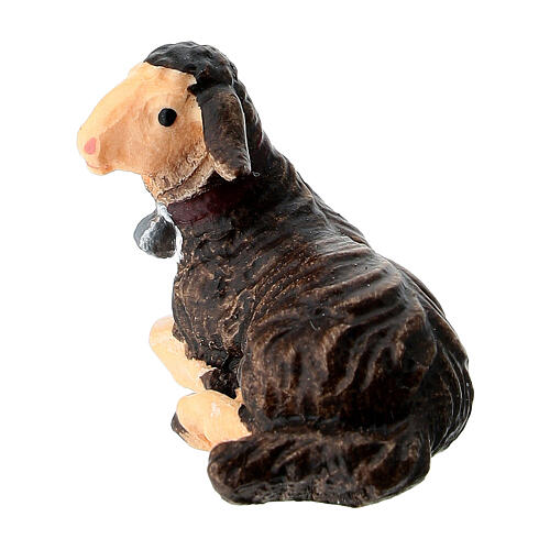 Lying black lamb in painted wood from Val Gardena for Rainell Nativity Scene 9 cm 2