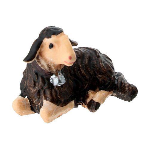 Lying black lamb in painted wood from Val Gardena for Rainell Nativity Scene 9 cm 3