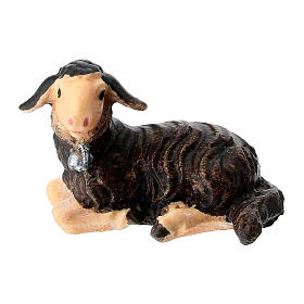 Agneau noir couché bois peint crèche Rainell Val Gardena 9 cm