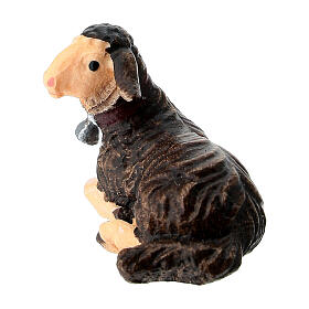 Agneau noir couché bois peint crèche Rainell Val Gardena 9 cm